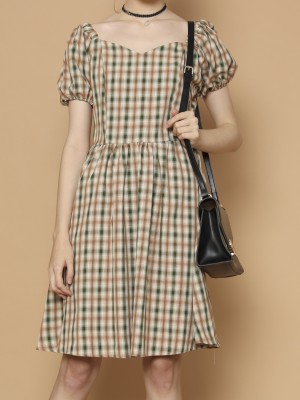 Checkered Heard Shape Mini Dress