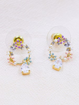 Flower Pearl With H Tangling Diamond Earrings