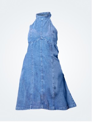 EA High Neck Blue Denim Mini Dress