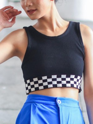 Chess Board Adge Knit Crop Top