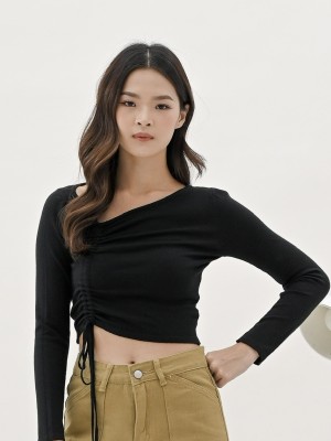Pull-up runched long sleeves top