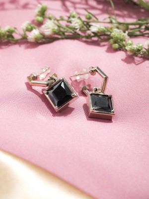 Black Enamel Marmon Square silver tone earrings