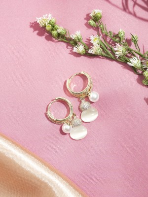 Zirconia Gold Plate Double Pearl Earrings