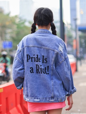 Pride Is Riot!' Oversize Ripped Denim