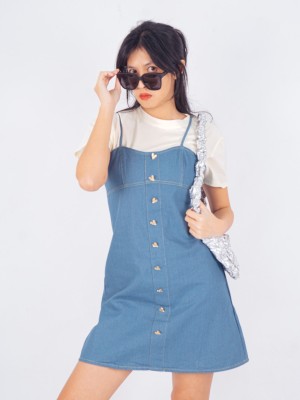 PT Golden Button Mini Denim Dress