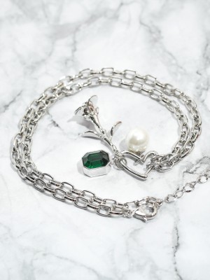 Rose Agathe Enamel Silver Plate Chain Necklace