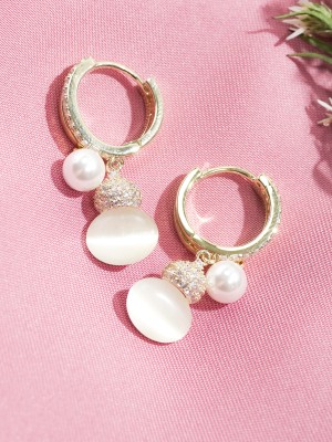 Zirconia Gold Plate Double Pearl Earrings