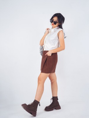 PT Side Pinched Suede Mini Skort