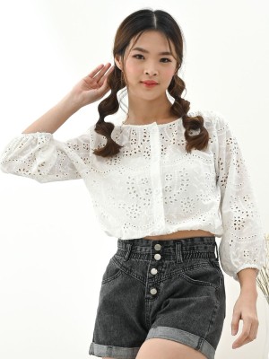 Laser Cut Embroidered Shirt Top