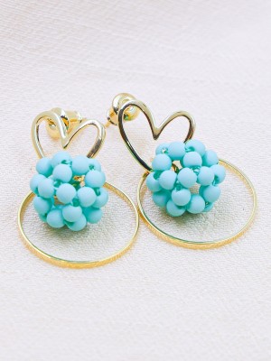 Heart With Ball Beads Earrings