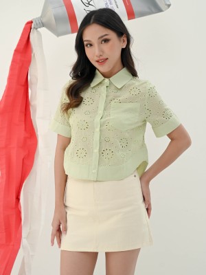 Eyelet Embroidery Semi Crop Shirt