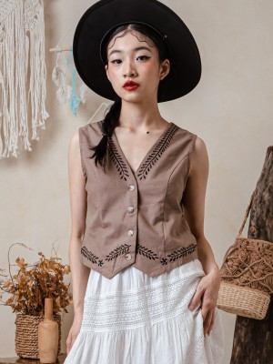 TW Edge Embroidery Linen Vest