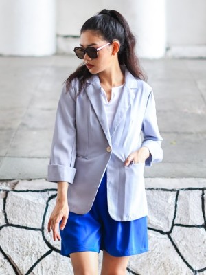 One Button Folded Sleeves Blazer