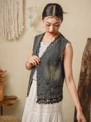 TW Burke Lace Edge Denim Vest