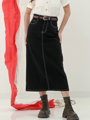 COLIND Midi Denim Black Skirt