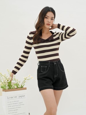 Tania knitted stripes long sleeves top
