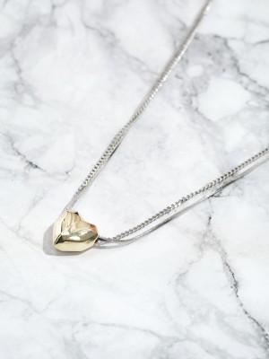 GLD Plate 3D Heart Pendant With DoubleChain SLV PN