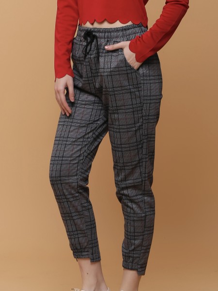 Grid Checkered Drawstring Pants