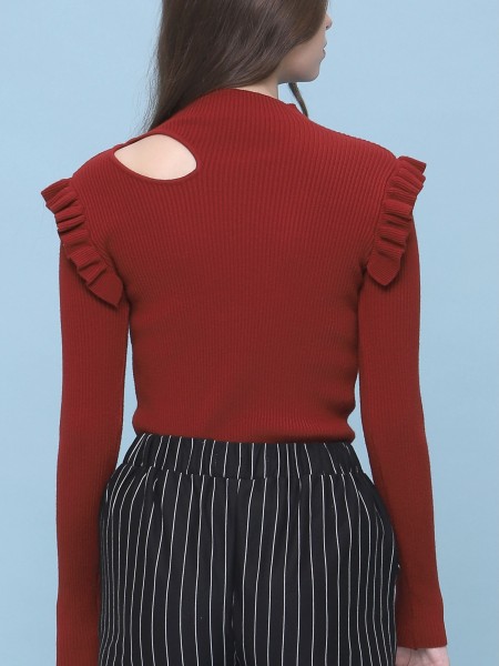 Side Cut Out Frill Knitted Top