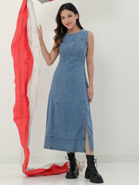 COLIND Midi Denim Dress