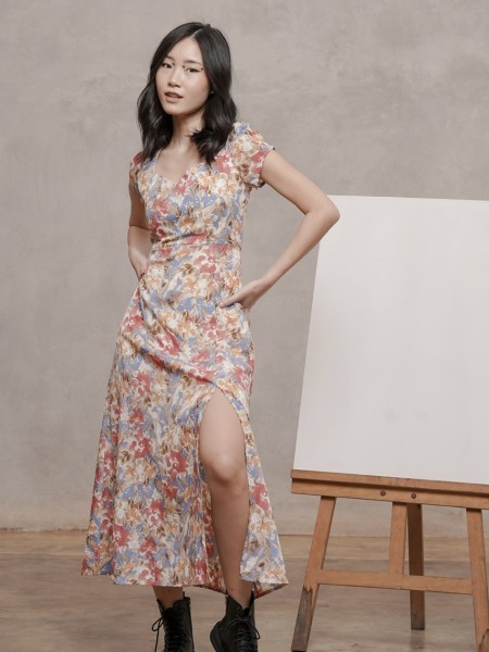 CNY Flower paint midi dress