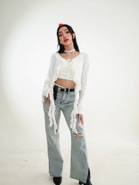 HT Ripped Ligh Wide Leg Denim