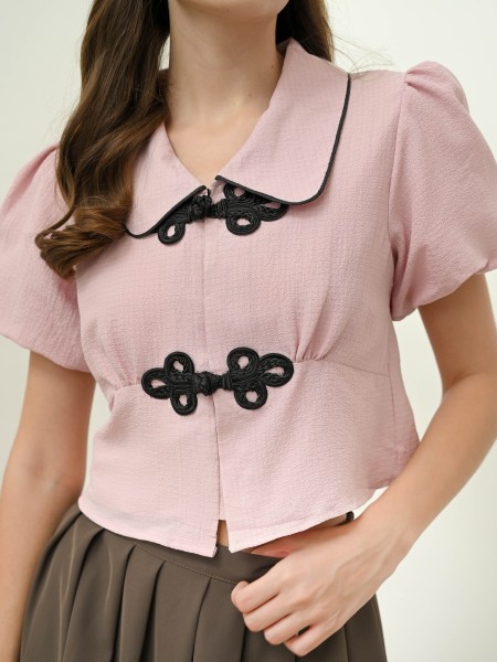 CNY Shanghai Button Puff Sleeves Top