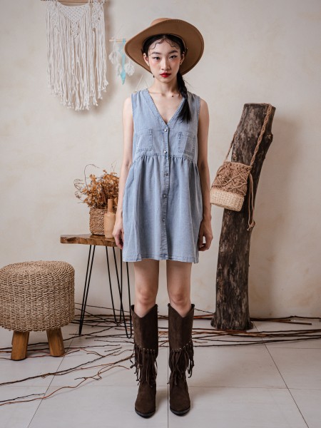 TW Jean Heart Button Dress