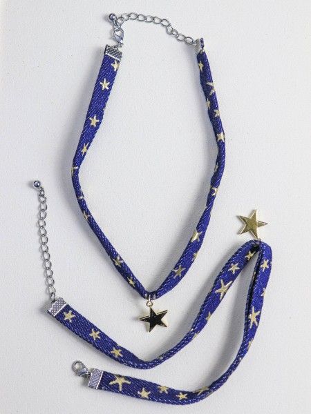 Star Printed Denim Choker