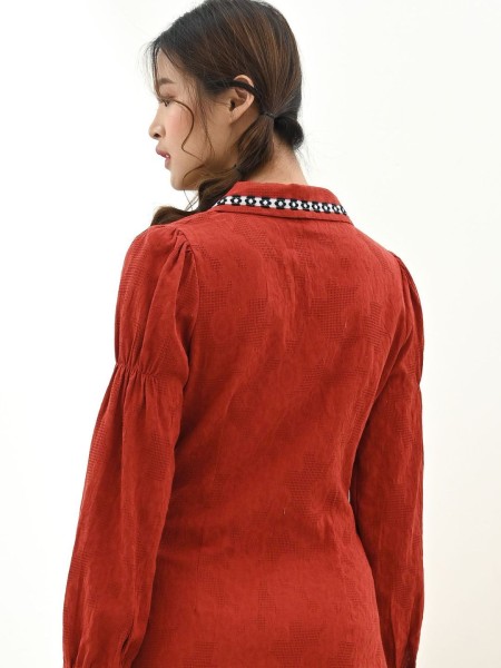 Embroidered Collar Textured Mini Dress