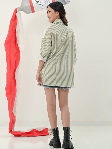 Sarah Oversize 2tones Stripe Shirt