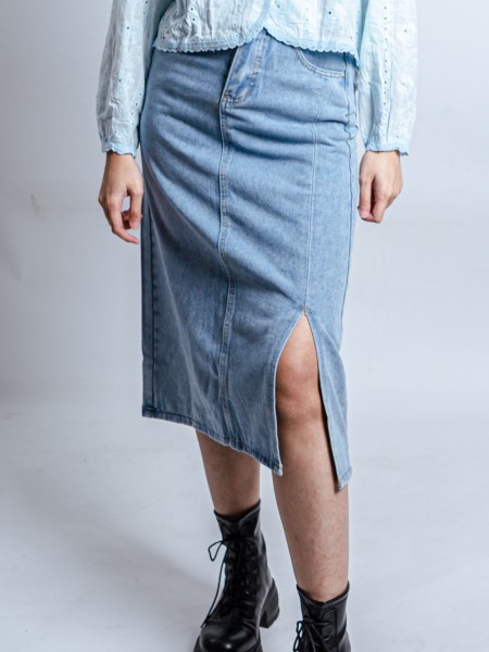 PT Light Blue Denim Split Midi Skirt