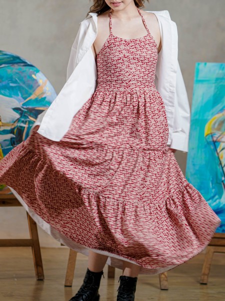 ER Erika halter tied flower print dress