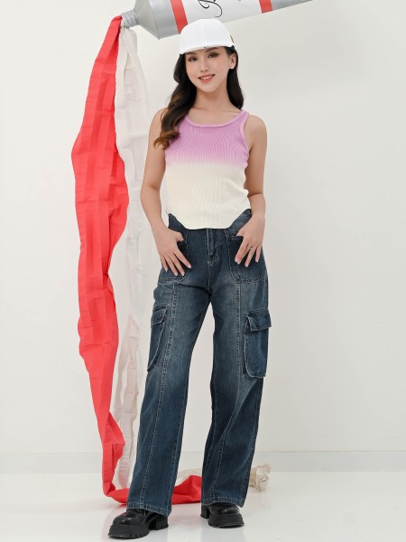 COLIND Blue Denim Wide Leg Cargo