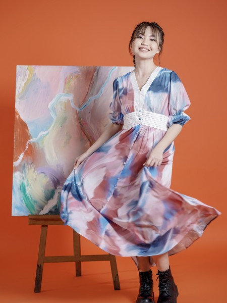 ER Abstract paint midi dress