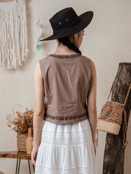 TW Edge Embroidery Linen Vest