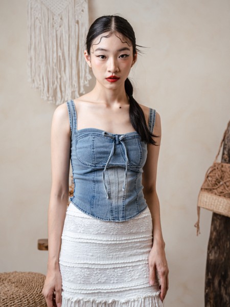 TW Washed Denim Corset Top