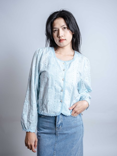 HT24 Square Neck Embroidery Button Top