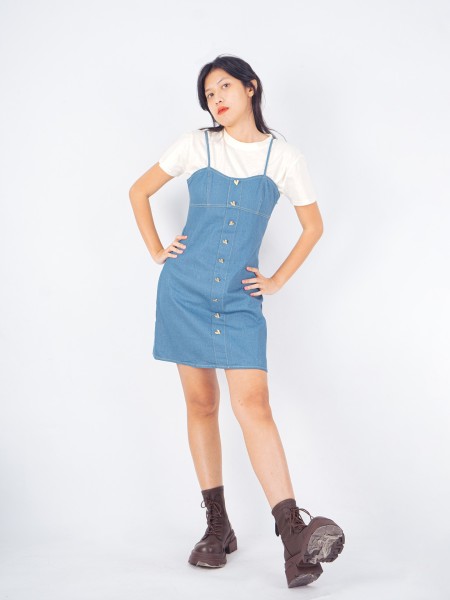 PT Golden Button Mini Denim Dress