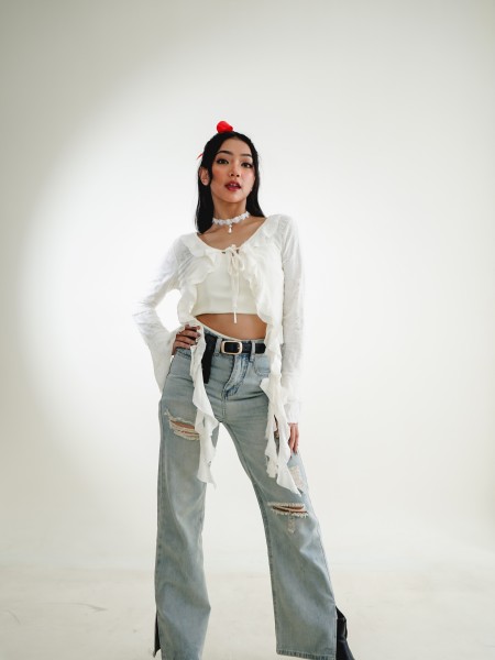 HT Ripped Ligh Wide Leg Denim