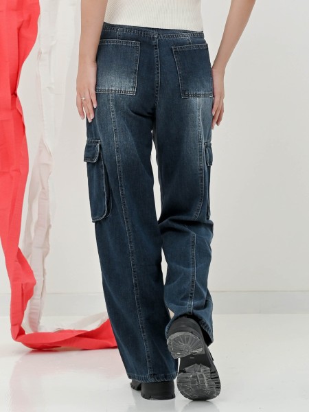 COLIND Blue Denim Wide Leg Cargo