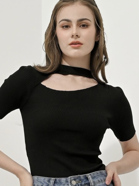 Cut Out Neckline Knitted Top RO1