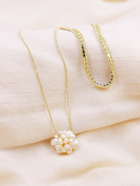 2-Layered Rounded Pearls Chains Necklace