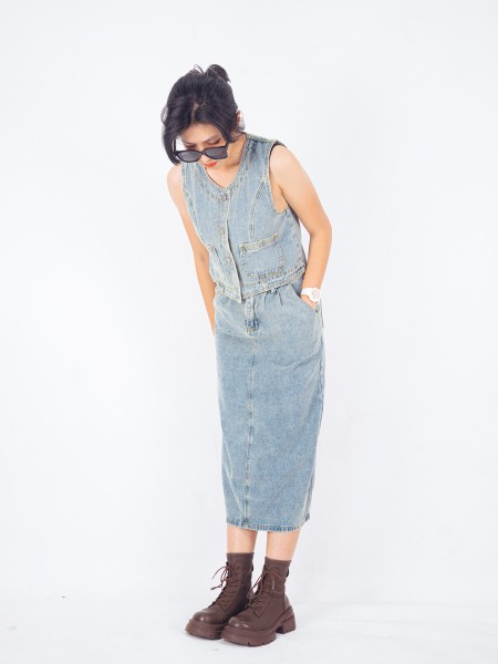 PT Denim Washed Midi Skirt