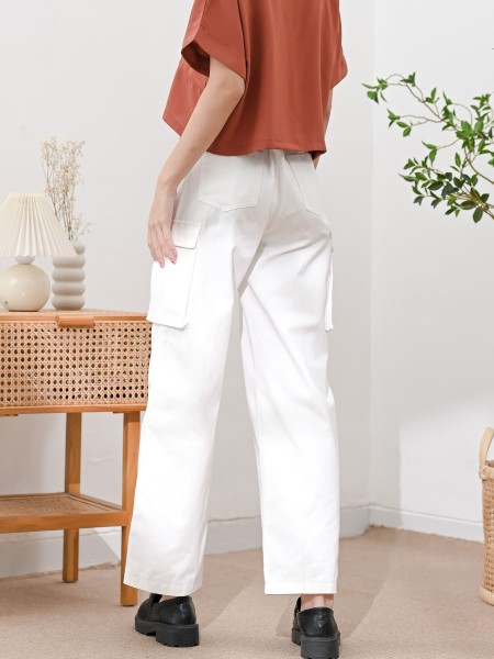White Lexie Side Pocket Cargo Pants