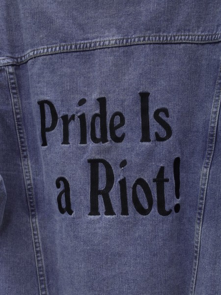 PRIDE IS RIOT!' Oversize ripped denim