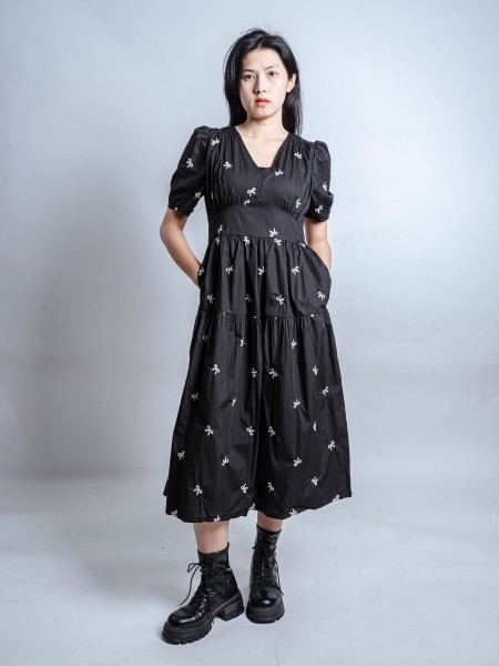 PT Ribbon Embroidery Midi Dress RO1