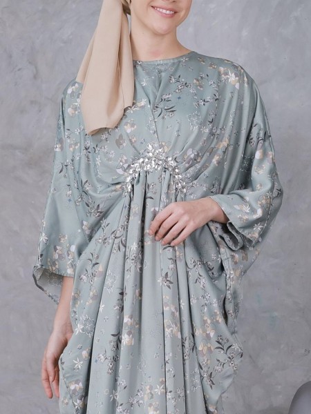 EID23 Hatin Flower Satin Embezzeled Maxi Dress