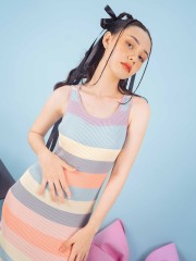 PT Round Neck Pastel Combi Colour Knit Dress