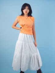 PT Tiered Elastic Waist Flower Eyelet Skirt